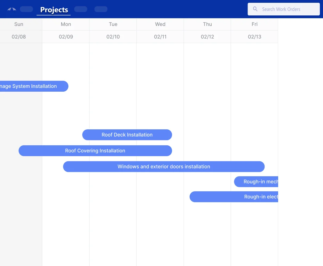 Projects dashboard showing project timelines, phases, and task assignments